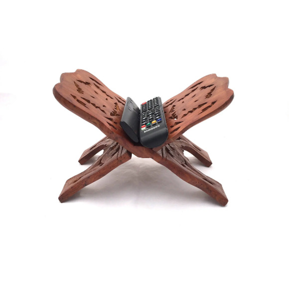 Vintage Indian Hand CARVED Wood Book Stand / Wooden FOLDING Cookbook Stand - Picture 4 of 5